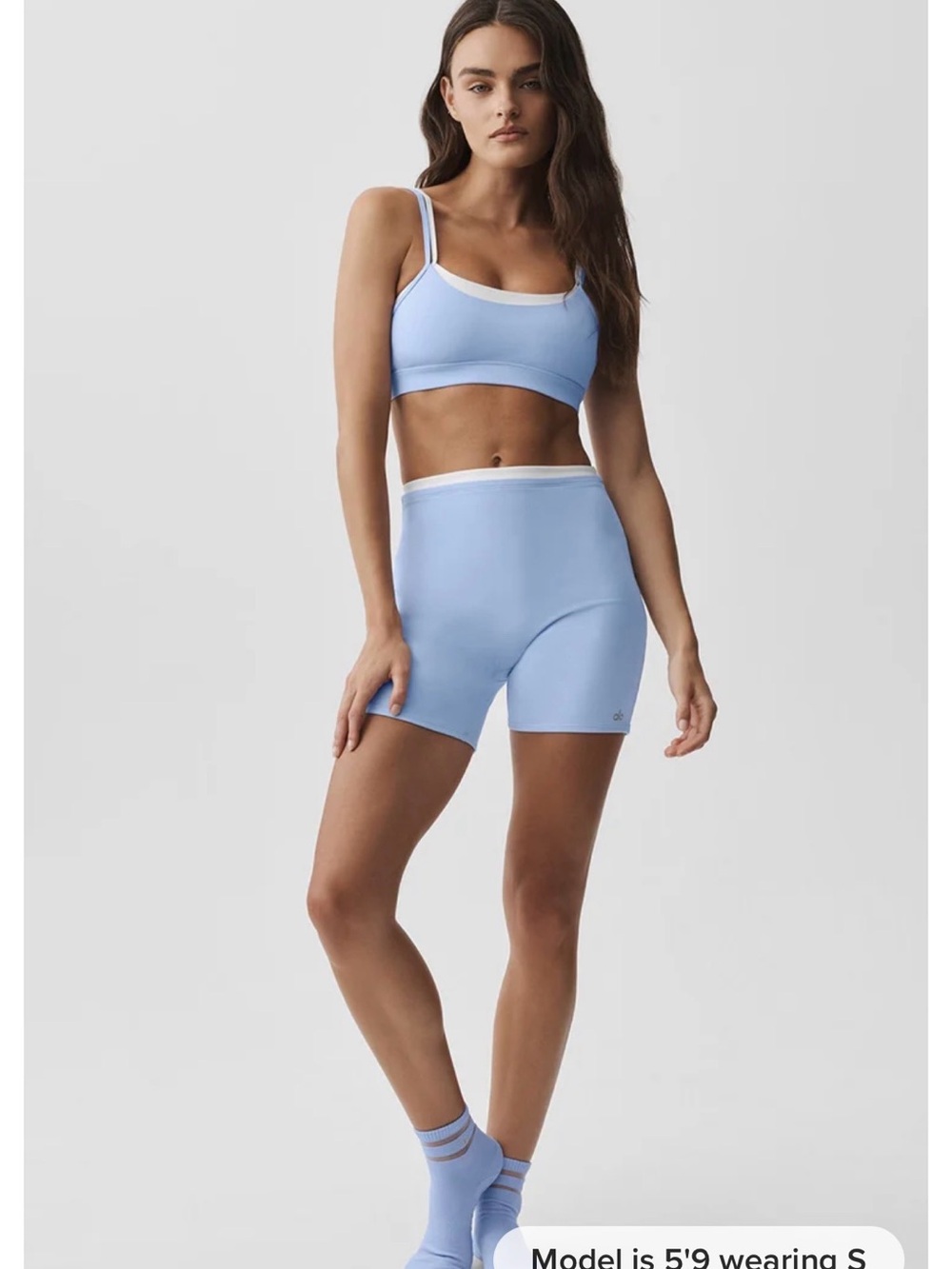 ALO Yoga Light Blue Seamless Bralette & Bike Shorts Set